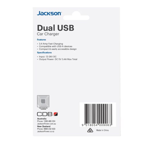 Jackson 3.4A Dual Port In-Car Phone Charger with 2 USB-A Ports - Image 4