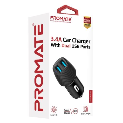 PROMATE 3.4A Dual Port USB-A Car Charger - Image 5