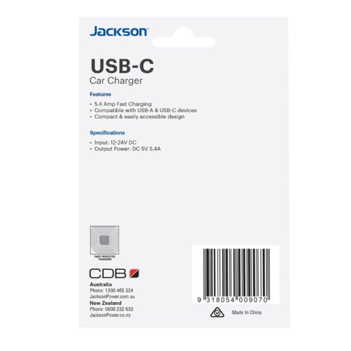JACKSON 5.4A Dual Port In-Car Phone Charger with 1x USB-A and 1x USB-C - Image 4