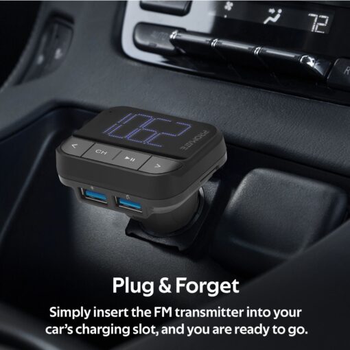 PROMATE Wireless In-Car FM Transmitter with Dual USB-A Ports - Image 2