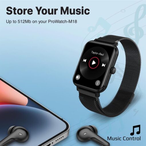 PROMATE PROWATCH-M18.BLK Smart Watch with Fitness Tracker and Media Storage - Image 4