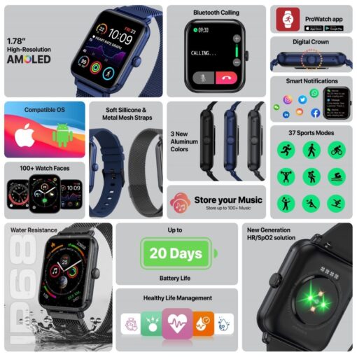 PROMATE PROWATCH-M18.BLU Smart Watch With Fitness Tracker and Media Storage - Image 6