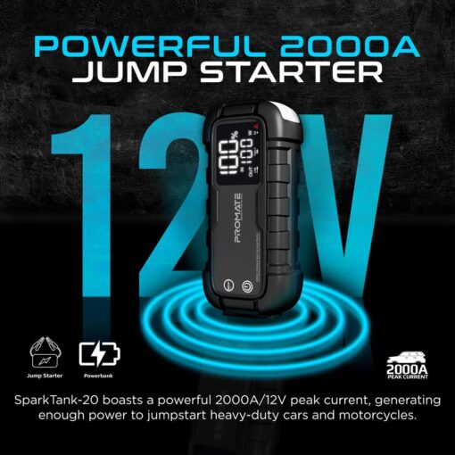 PROMATE SPARKTANK-20 2000A/12V Heavy Duty Car Jump Starter With Power Bank - Image 3