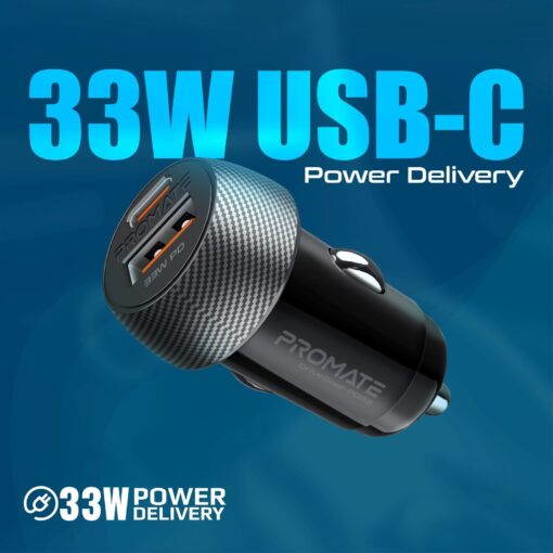 PROMATE 33W Ultra-Fast Dual Port Compact In-Car Phone Charger - Image 2