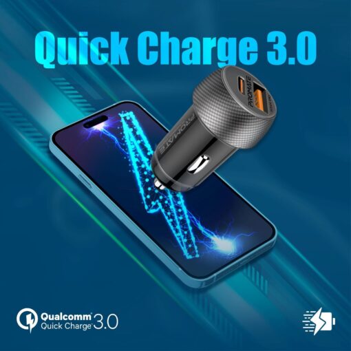 PROMATE 33W Ultra-Fast Dual Port Compact In-Car Phone Charger - Image 3