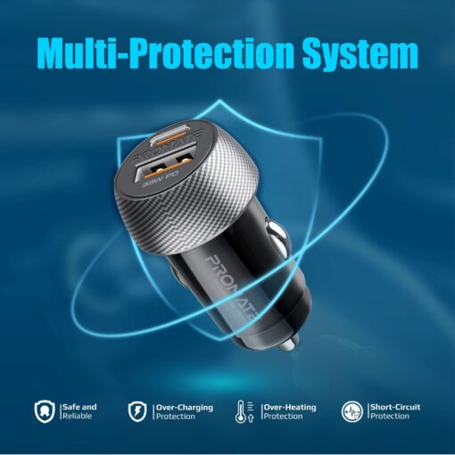 PROMATE 33W Ultra-Fast Dual Port Compact In-Car Phone Charger - Image 6