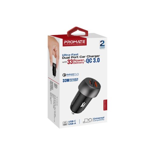 PROMATE 33W Ultra-Fast Dual Port Compact In-Car Phone Charger - Image 7