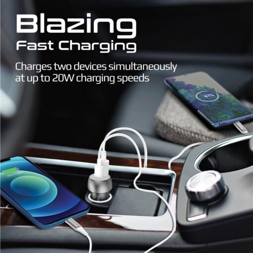PROMATE 20W Dual Port In-Car Phone Charger with QC3.0 and USB-C Ports - Image 2