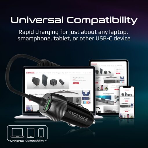 PROMATE 33W In-Car Phone Charger with USB-C Cable - Image 4