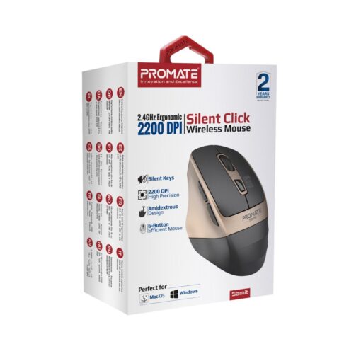 PROMATE SAMIT.GLD Ergonomic Silent Click Wireless Mouse - Image 2