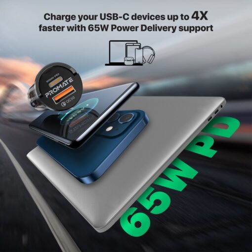 PROMATE 65W Quick Charging In-Car Adapter for Tablets and Smartphones - Image 3