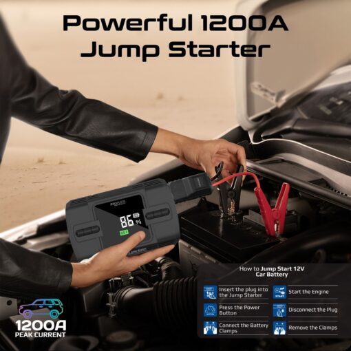 PROMATE PATROLPACK-3 4-in-1 1200A/12V Heavy Duty Car Jump Starter and Air Compressor - Image 3