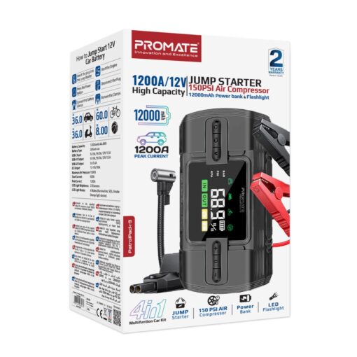 PROMATE PATROLPACK-3 4-in-1 1200A/12V Heavy Duty Car Jump Starter and Air Compressor - Image 7