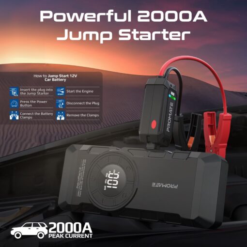 PROMATE PATROLPACK-2 4in1 2000A/12V Heavy Duty Car Jump Starter and Air Compressor - Image 3