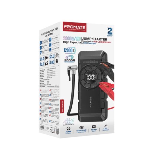 PROMATE PATROLPACK-2 4in1 2000A/12V Heavy Duty Car Jump Starter and Air Compressor - Image 10