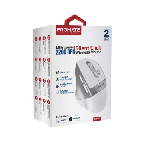 PROMATE SAMIT.WHT Ergonomic Silent Click Wireless Mouse - Image 6