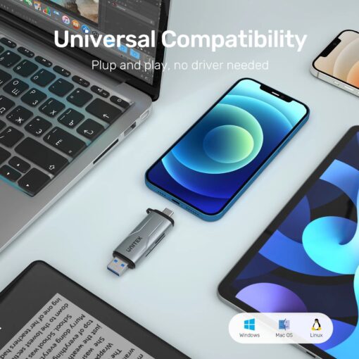 UNITEK R1010A 2-in-1 SD 3.0 Card Reader with Dual USB-A and USB-C Connectors - Image 7