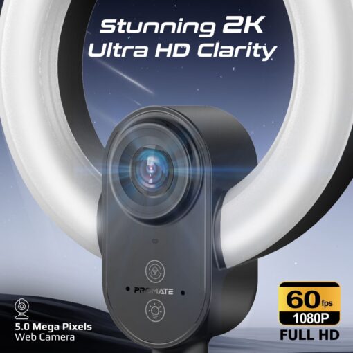 PROMATE VISTACAM UHD Webcam with Built-in Microphone, Ring Light and Detachable Tripod - Image 2