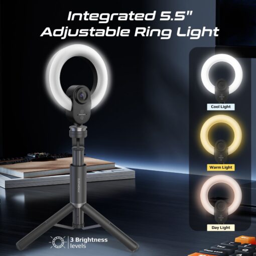 PROMATE VISTACAM UHD Webcam with Built-in Microphone, Ring Light and Detachable Tripod - Image 3