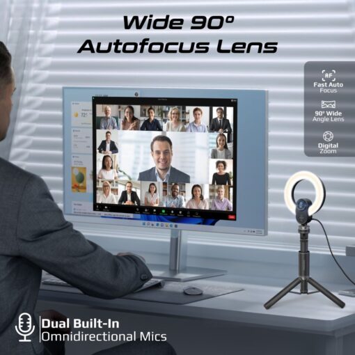 PROMATE VISTACAM UHD Webcam with Built-in Microphone, Ring Light and Detachable Tripod - Image 4
