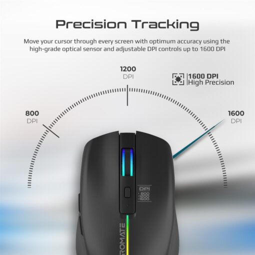 PROMATE KITT.BLK Ergonomic Wireless Optical Mouse with LED Rainbow Lights - Image 4