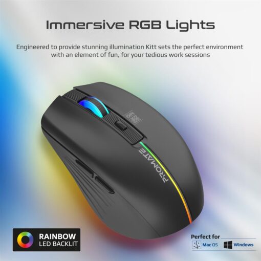 PROMATE KITT.BLK Ergonomic Wireless Optical Mouse with LED Rainbow Lights - Image 5