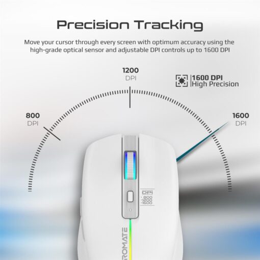 PROMATE KITT.WHT Ergonomic Wireless Optical Mouse with LED Rainbow Lights - Image 4