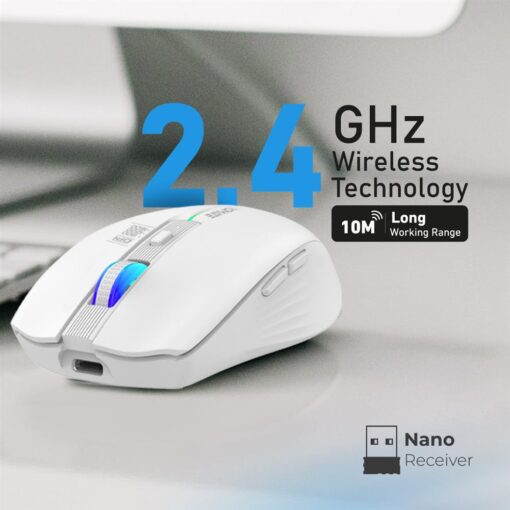 PROMATE KITT.WHT Ergonomic Wireless Optical Mouse with LED Rainbow Lights - Image 2