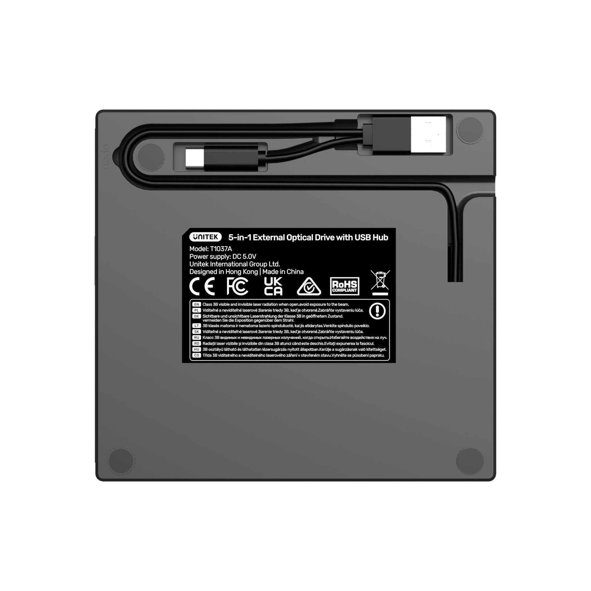 UNITEK T1037A 5-in-1 External Optical Drive with USB Hub - Image 3