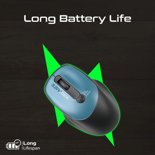 PROMATE UNIGLIDE.BL EZGrip Ambidextrous Ergonomic Wireless Mouse, Blue - Image 3