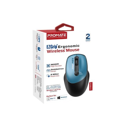PROMATE UNIGLIDE.BL EZGrip Ambidextrous Ergonomic Wireless Mouse, Blue - Image 5