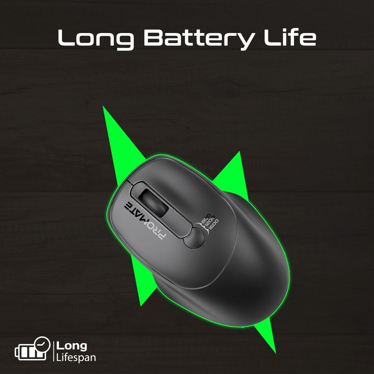 PROMATE UNIGLIDE.BLK EZGrip Ambidextrous Ergonomic Wireless Mouse, Black - Image 3