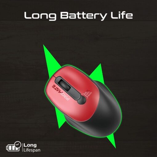 PROMATE UNIGLIDE.RED EZGrip Ambidextrous Ergonomic Wireless Mouse, Red - Image 3