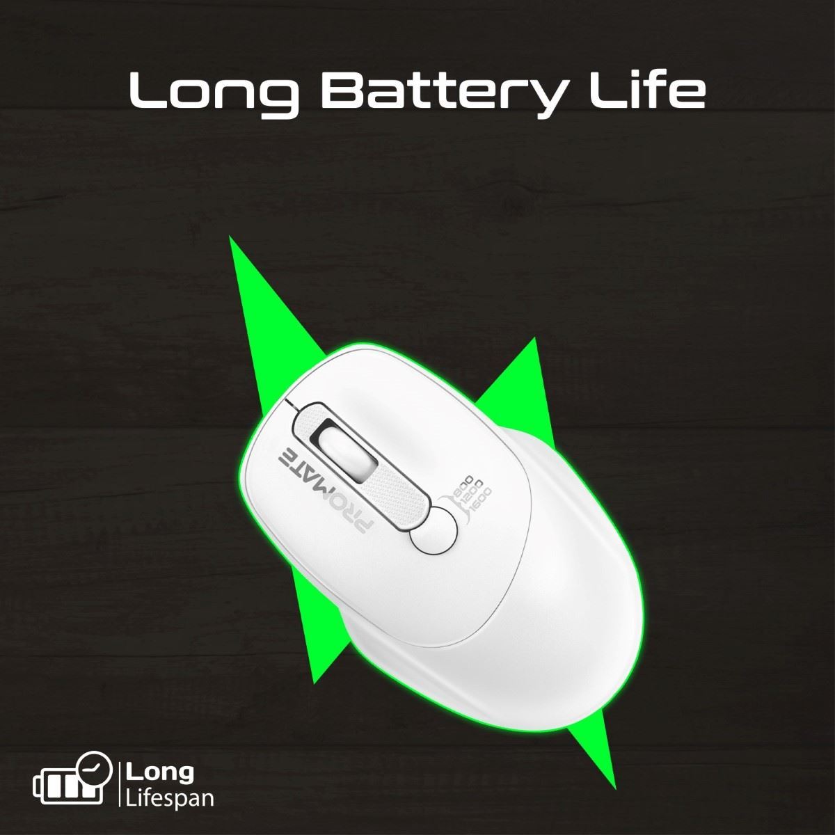 PROMATE UNIGLIDE.WHT EZGrip Ambidextrous Ergonomic Wireless Mouse, White - Image 3