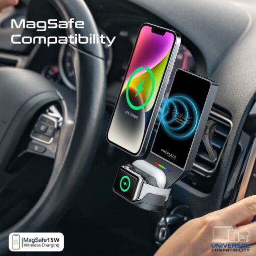 PROMATE MAGDRIVE-TRIO 15W 3-in-1 MagSafe Qi2 Wireless In-Car Phone Charging Station - Image 4