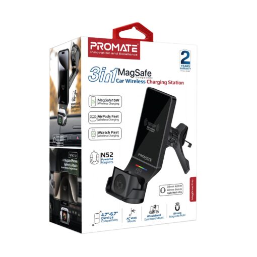 PROMATE MAGDRIVE-TRIO 15W 3-in-1 MagSafe Qi2 Wireless In-Car Phone Charging Station - Image 7