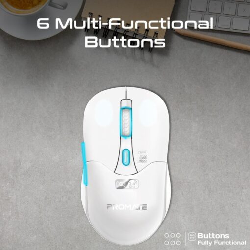PROMATE SAMO.WHT Rechargeable Wireless Mouse with Bluetooth and RF, White - Image 2