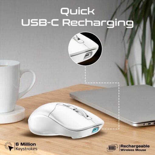 PROMATE SAMO.WHT Rechargeable Wireless Mouse with Bluetooth and RF, White - Image 4