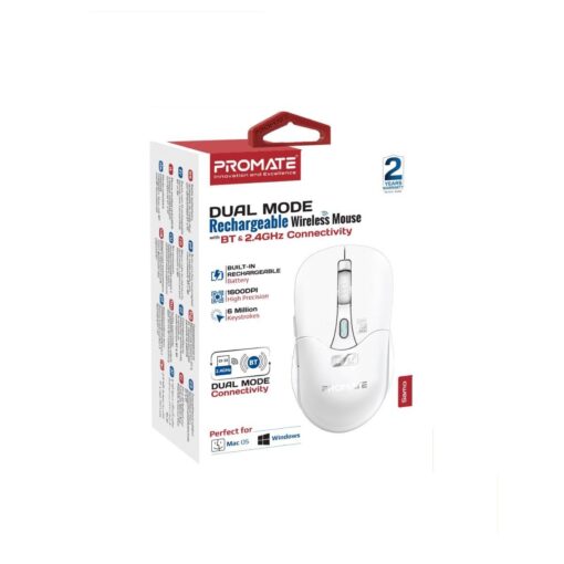 PROMATE SAMO.WHT Rechargeable Wireless Mouse with Bluetooth and RF, White - Image 5