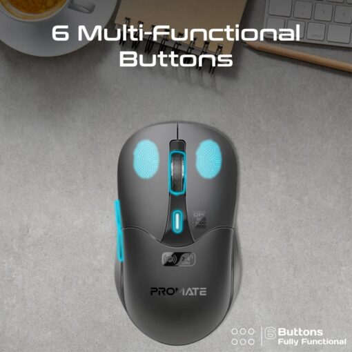 PROMATE SAMO.BLK Rechargeable Wireless Mouse with Bluetooth and RF, Black - Image 2
