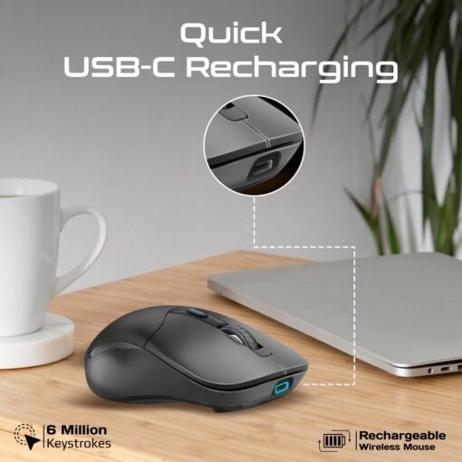 PROMATE SAMO.BLK Rechargeable Wireless Mouse with Bluetooth and RF, Black - Image 4