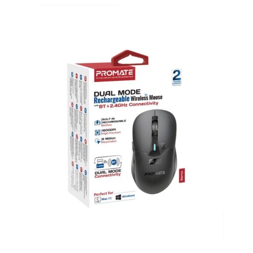 PROMATE SAMO.BLK Rechargeable Wireless Mouse with Bluetooth and RF, Black - Image 5